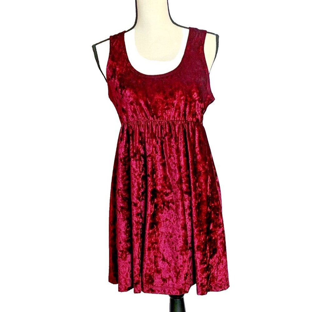 XXI Velour Crushed Velvet Cranberry Wine Red Sleeveless Mini Dress Juniors M